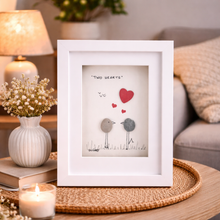 Load image into Gallery viewer, “Two Hearts” Pebble Art Frame – Romantic Love Gift